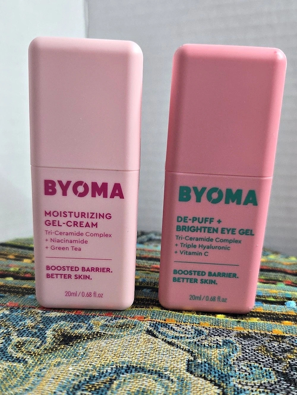 BYOMA Moisturizing Gel-Cream and De-Puff + Brighten Eye Gel Pink Skincare Set